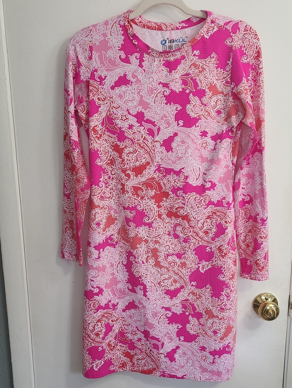NWOT IBKUL Womens Chic, Pink Coral Pascha Long Sleeve Crew Golf Dress Sz XS